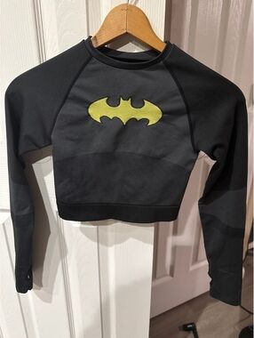 Batman Logo Black Crop Long Sleeve Top Size S